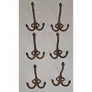Lot of 6 vtg Rusty Matching triple prong acorn tip hat coat hooks